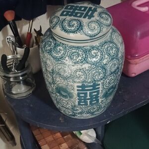 Elegant Blue and White Ceramic Happiness Pot.